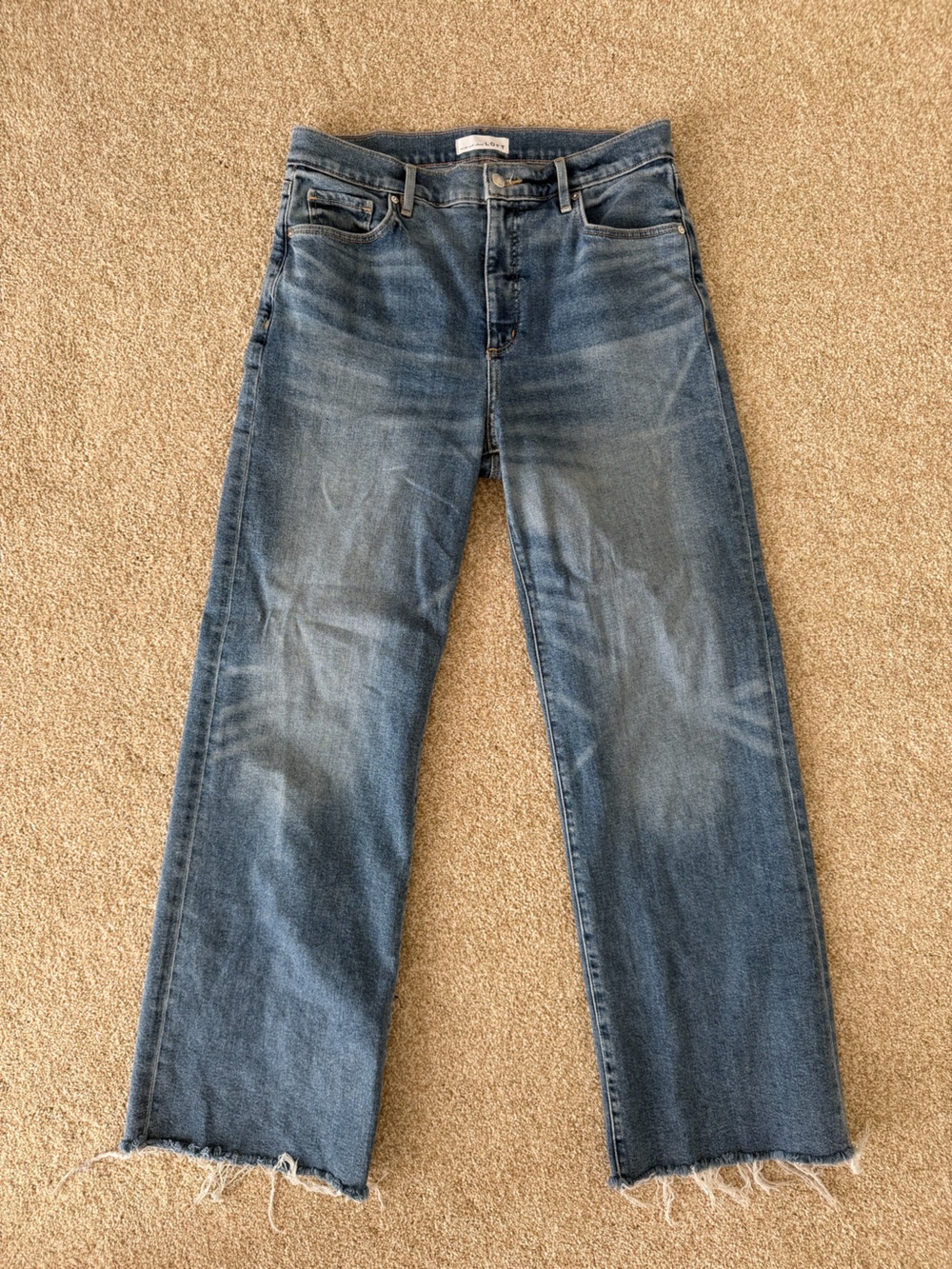 LOFT Women's Blue Wide-Leg Distressed Hem Jeans
